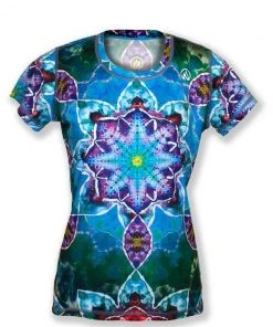 INKnBURN Women's Tie Dye Mandala Tech Shirt, X-Small | Short Sleeve