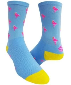 Save Our Soles SOS Pink Flamingo Blue 6-inch Cuff Socks | Long Socks