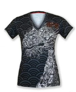 INKnBURN Women's Mecha Dragon Soft V-Neck Shirt (XS) | Short Sleeve -New Triathlete Store bDSRudT QBPEnC ejGpqLvgEE