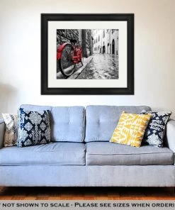 The Triathlete Store Framed Print, Retro Vintage Red Bike On Cobblestone Street In The Old Town Color In Black And | Posters -New Triathlete Store sUCFKJC1g12v hkLumaS6tm Q