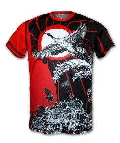 INKnBURN Men's Moonlit Crane Tech Shirt (S, M, L, XL, 2XL) | Short Sleeve